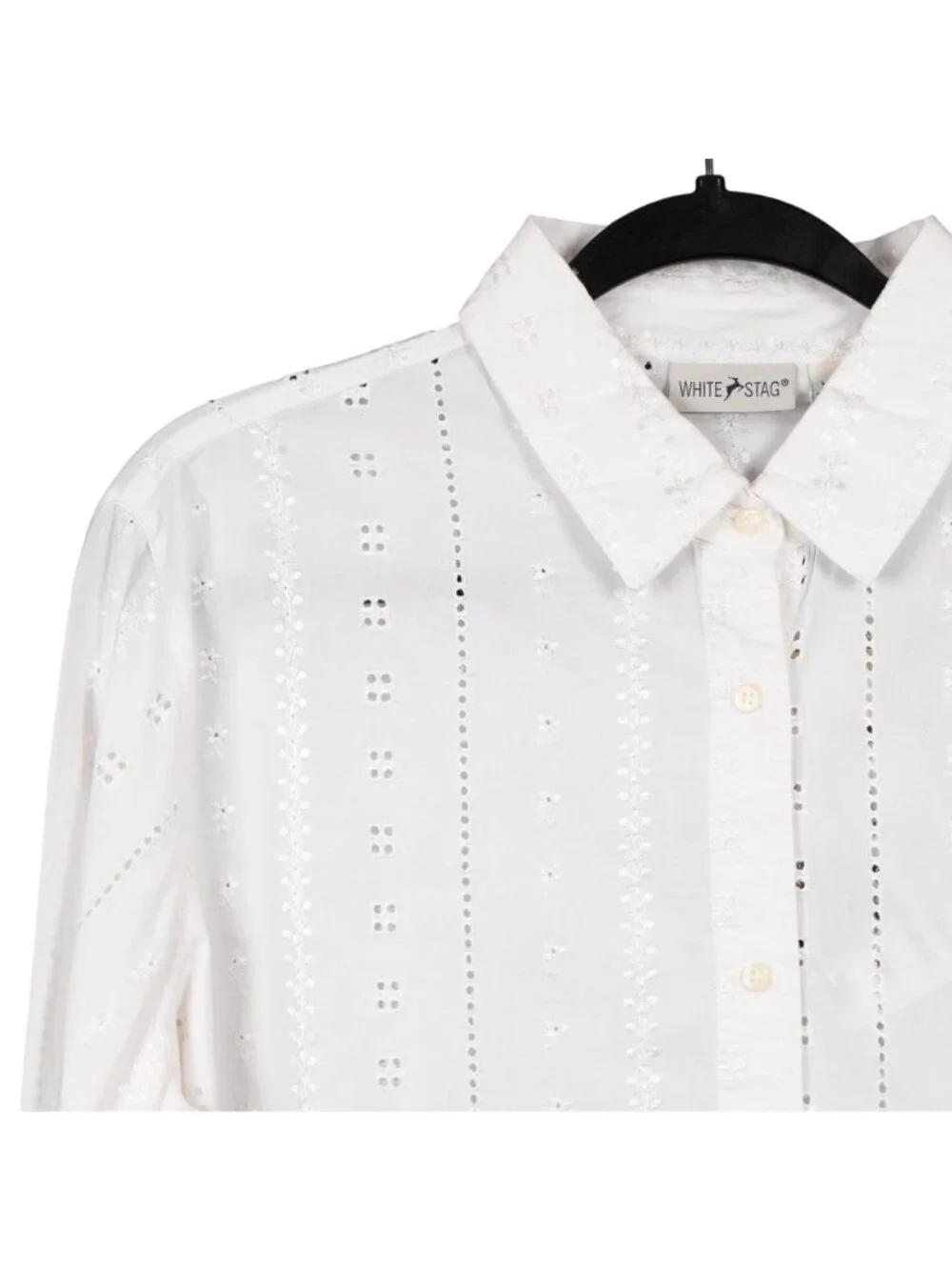 White Stag Eyelet Button Up Shirt L 12 14 Womens VTG NEW White Cotton Collared